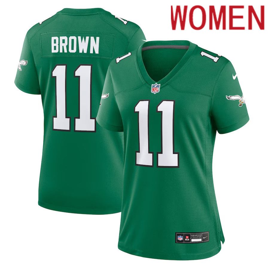 Women Philadelphia Eagles 11 A.J. Brown Nike Kelly Green Alternate Player Game NFL Jersey